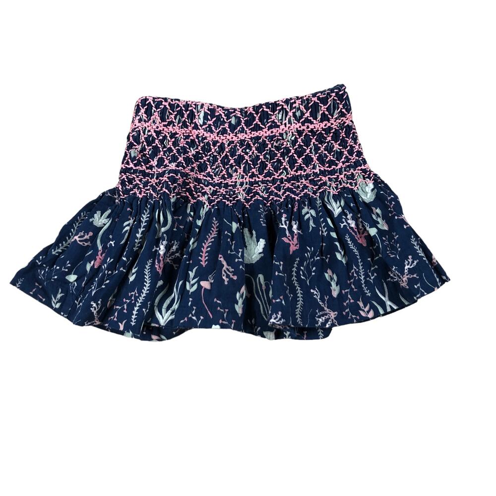 PEEK Skirt Girl's Blue Coral Ocean Pink Embroidered Smocked Pull‎ On Skirt 2T